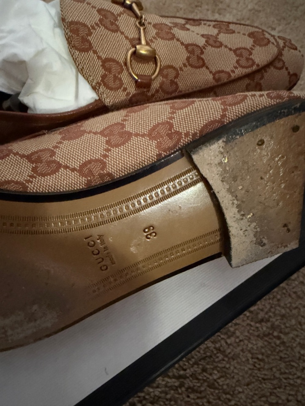 Gucci Beige/Tan GG Canvas Horsebit Loafers - Picture 4 of 6